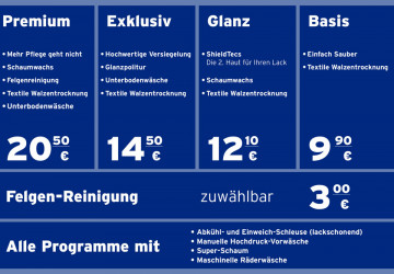 Aktuelle PKW Waschstraße Preisliste